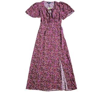 Nobody's Child Womens Floral V-Neck Tie Cecilia Midi Dress Size 2 Side Slit New